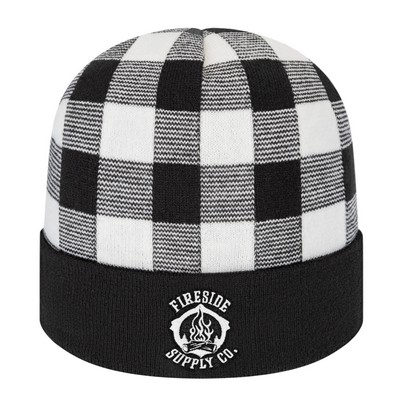 Plaid Knit Cap with Cuff