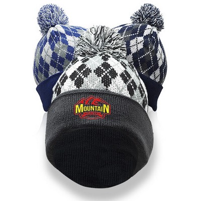 Diamond Pattern Knitted Pompom Beanies