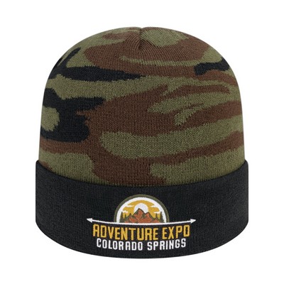 Woodland Camouflage Knit Cap with Solid Color Cuff