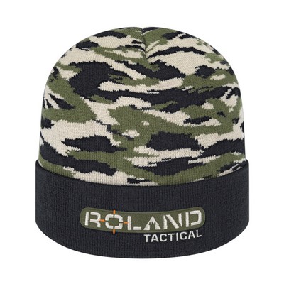 Vintage Tiger Camouflage Knit Cap with Solid Cuff